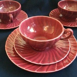 VINTAGE FRANCISCAN Ware CORONADO GLOSSY BURGUNDY LOT OF 7 pc CUP SAUCER & PLATE